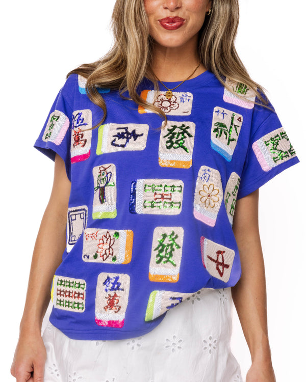 Royal Blue Mahjong Tile Tee- (Women's)