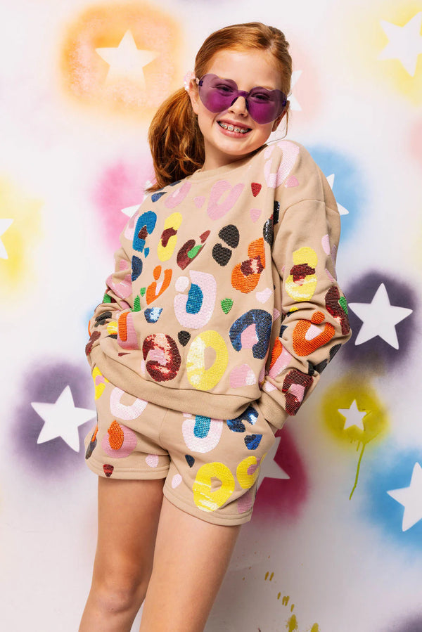 Multi Leopard Sweatshirt- Tan