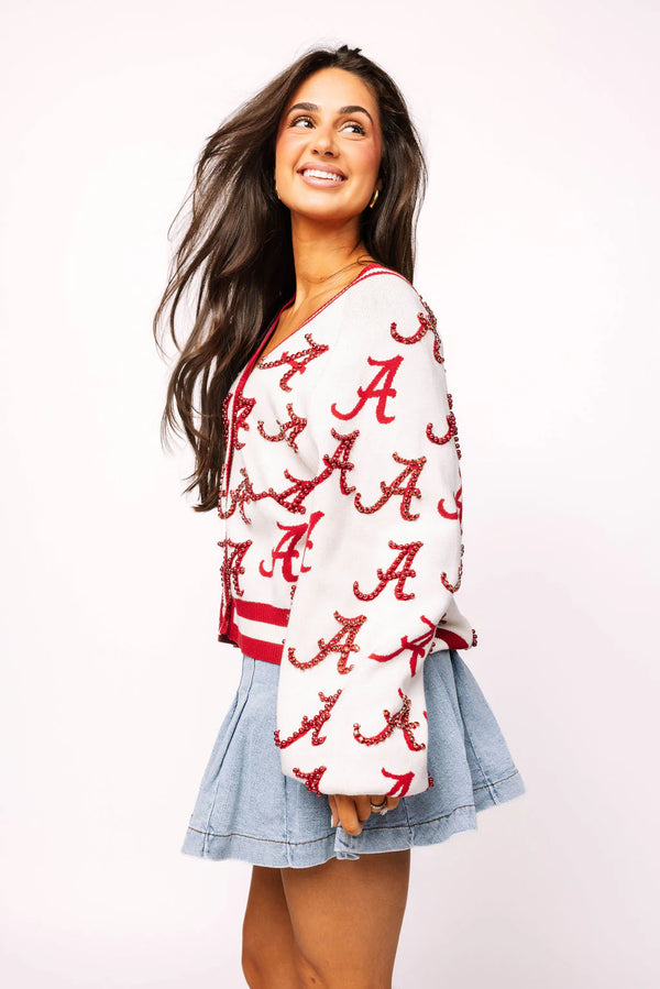 Licensed Alabama Knit In Mascot Rhinestone Cardigan-(Women's)