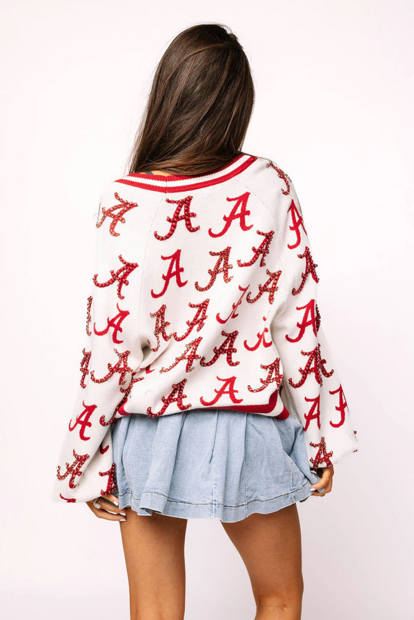 Licensed Alabama Knit In Mascot Rhinestone Cardigan-(Women's)