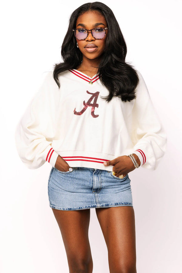 Licensed Alabama V Neck Striped Cuff Sweater-(Women's)
