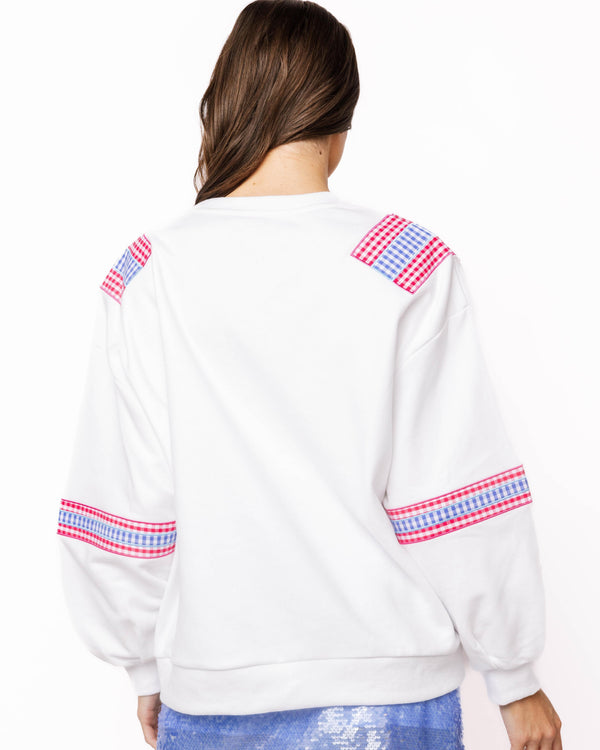 Licensed Ole Miss Gingham Words Jersey Sweatshirt- (Women's)