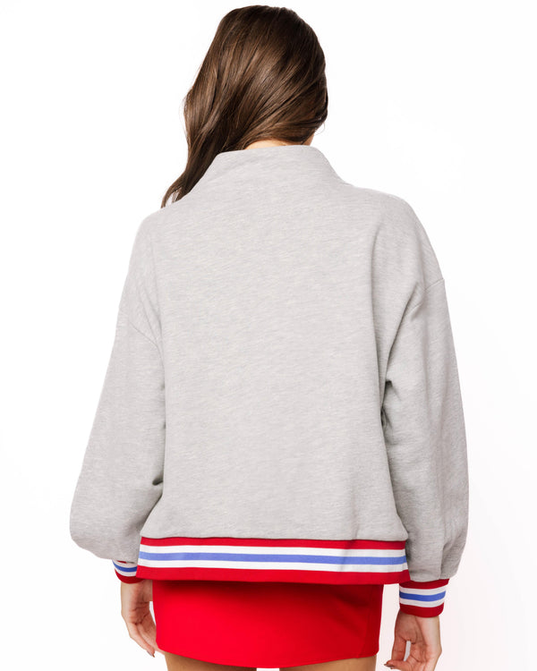 Licensed Ole Miss Grey Gingham Mascot Mock Neck Sweatshirt- (Women's)