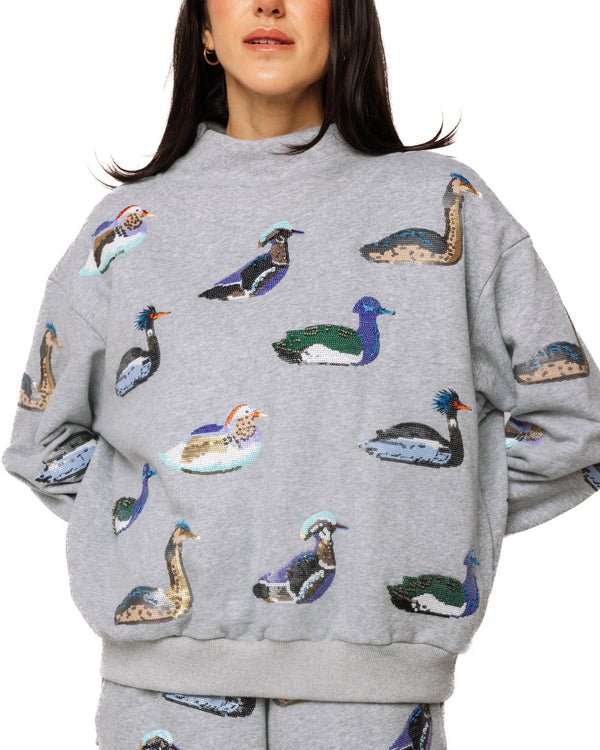 Dark Grey Multi Duck Mock Neck Sweatshirt- (Women's)