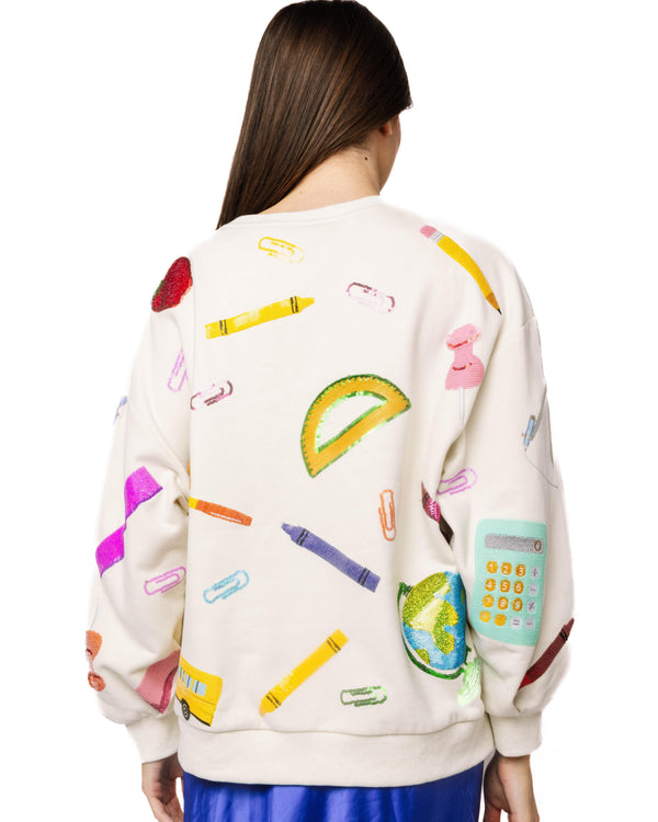 Beige Multi 'Teach' Scattered Icon Sweatshirt- (Women's)