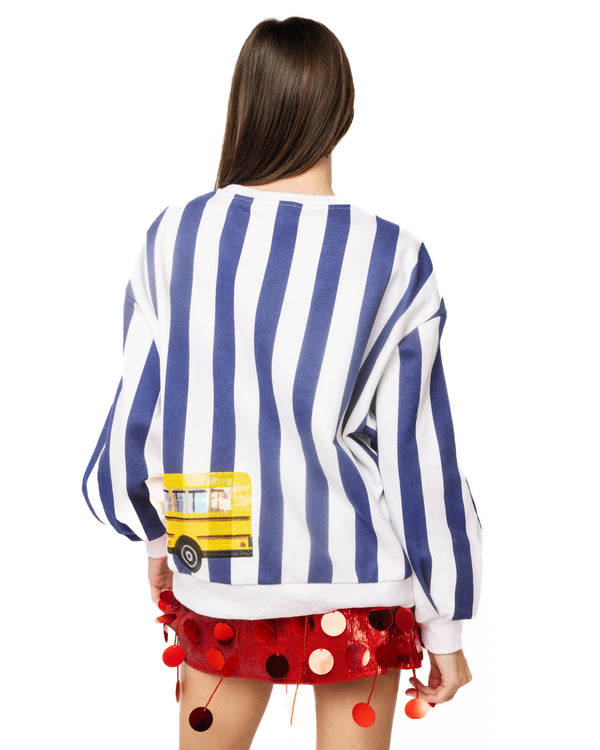 Navy & White Striped School & School Bus Sweatshirt-(Women's)