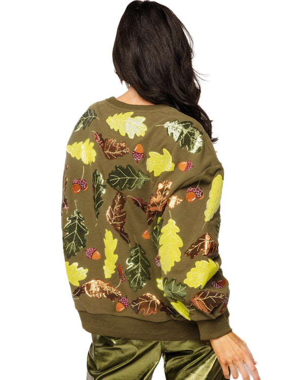 Olive Green Multi Turkey & Leaves Sweatshirt- (Women's)