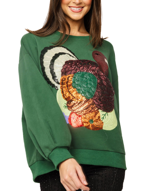 Dark Green Multi Turkey Sweatshirt- (Women's)