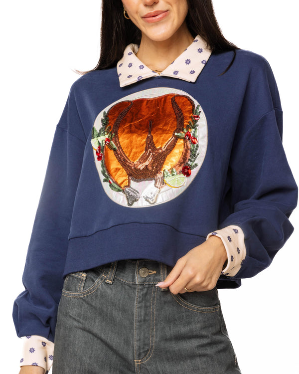 Navy Collar Turkey Sweatshirt- (Women's)