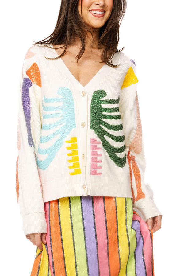 Ivory Multi Skeleton Button Up Cardigan- (Women's)
