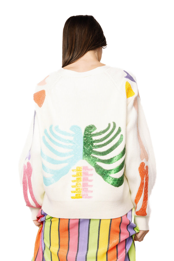 Ivory Multi Skeleton Button Up Cardigan- (Women's)