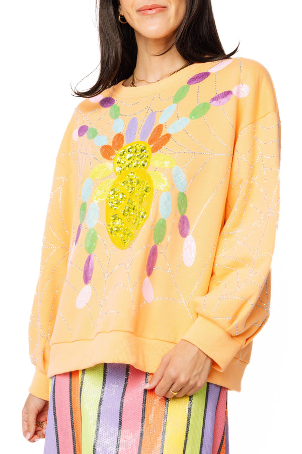 Light Orange Oversized Spider on Web Sweatshirt- (Women's)