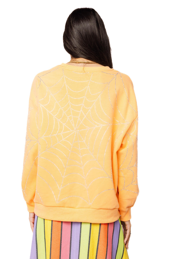 Light Orange Oversized Spider on Web Sweatshirt- (Women's)
