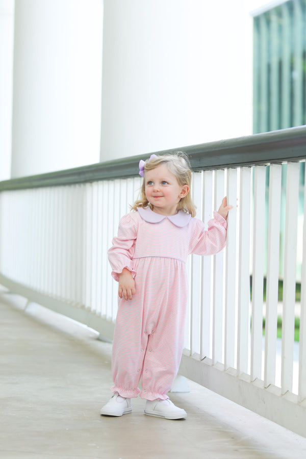 Katherine Romper- Light Pink Stripe/Lavender