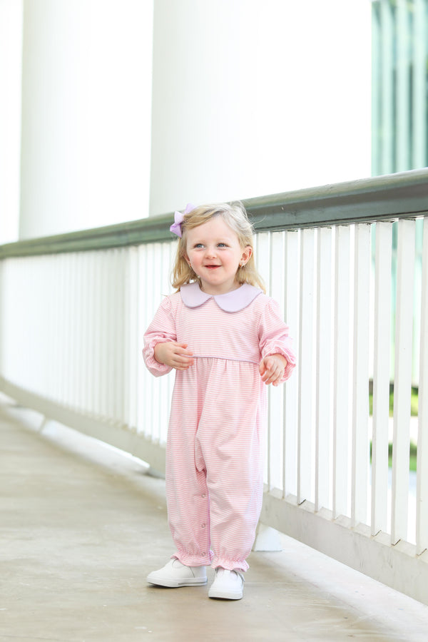 Katherine Romper- Light Pink Stripe/Lavender