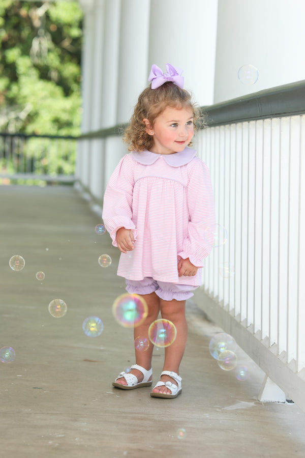 Katherine Bloomer Set- Light Pink Stripe/Lavender