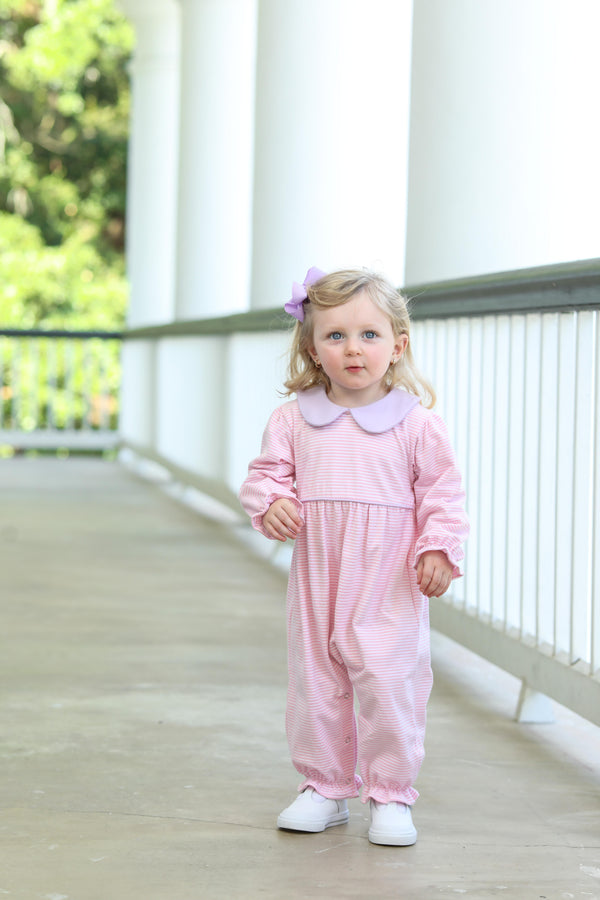 Katherine Romper- Light Pink Stripe/Lavender