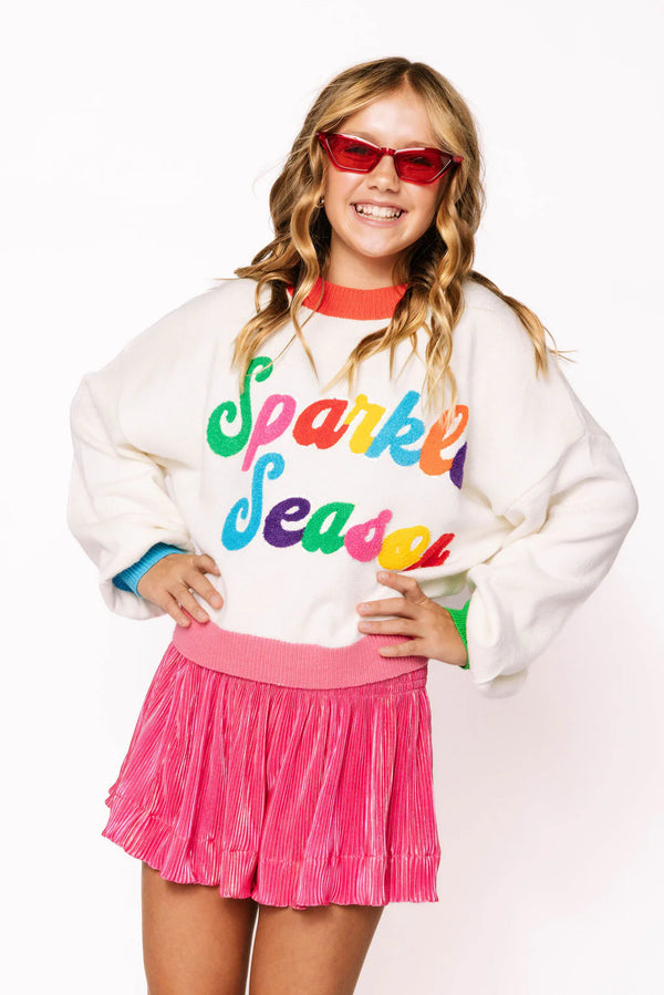 White Colorblock 'Sparkle Season' Sweater