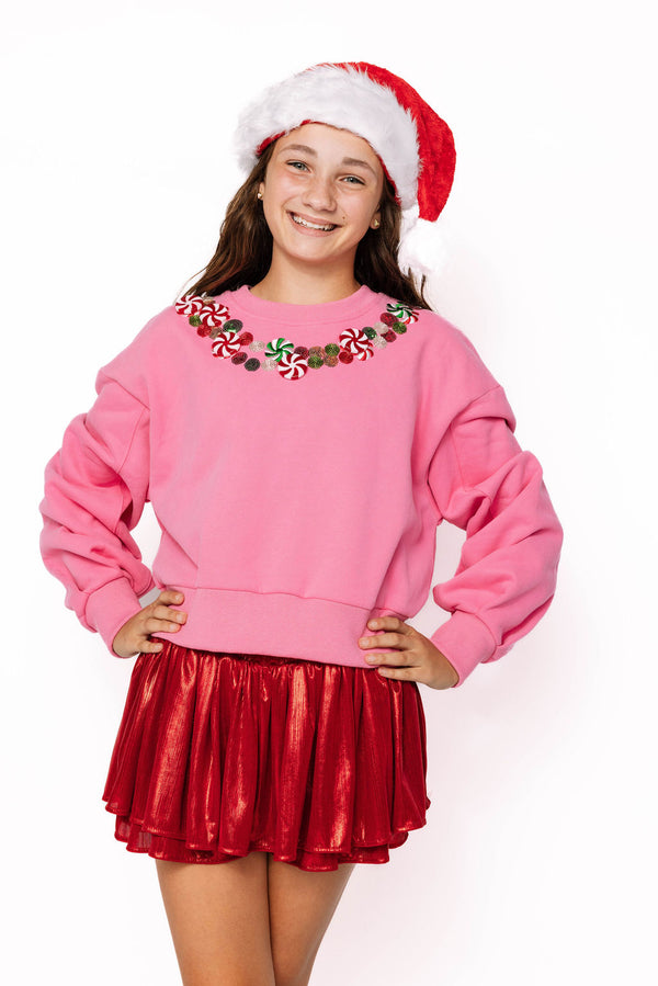 Hot Pink Peppermint Neck Sweatshirt
