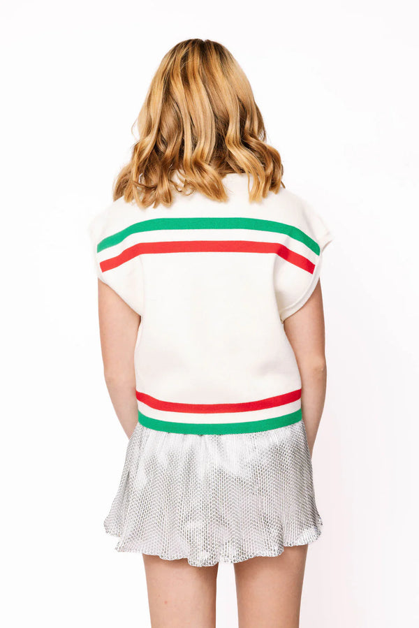 White, Green & Red 'sparkle Season' Stripe Top