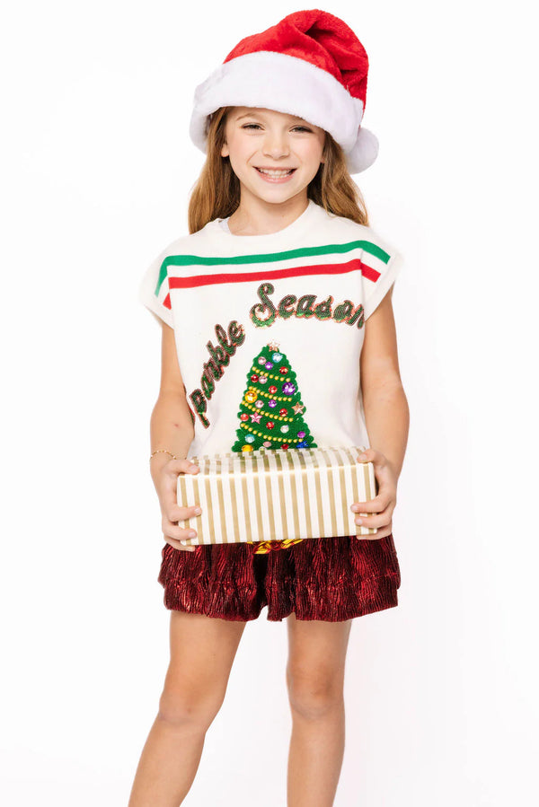 White, Green & Red 'sparkle Season' Stripe Top