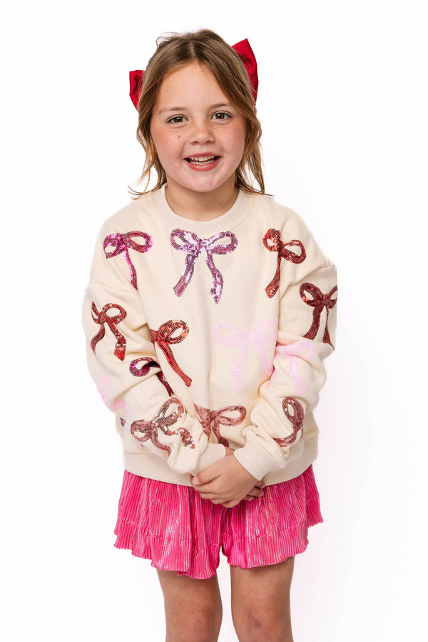 Beige, Pink & Red Bow Sweatshirt