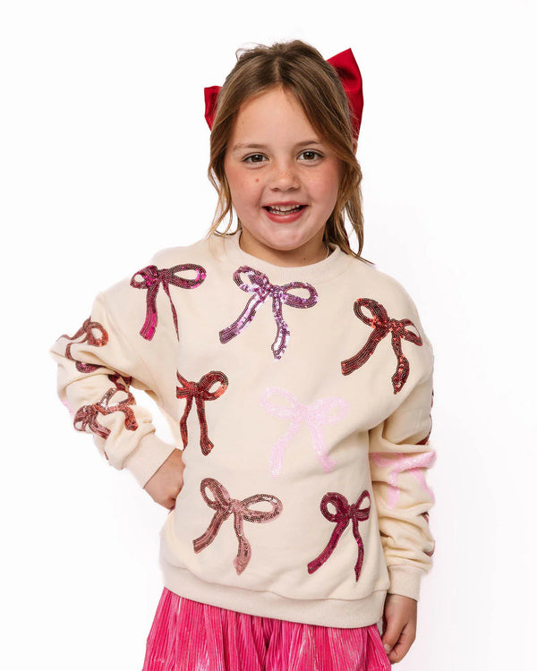 Beige, Pink & Red Bow Sweatshirt