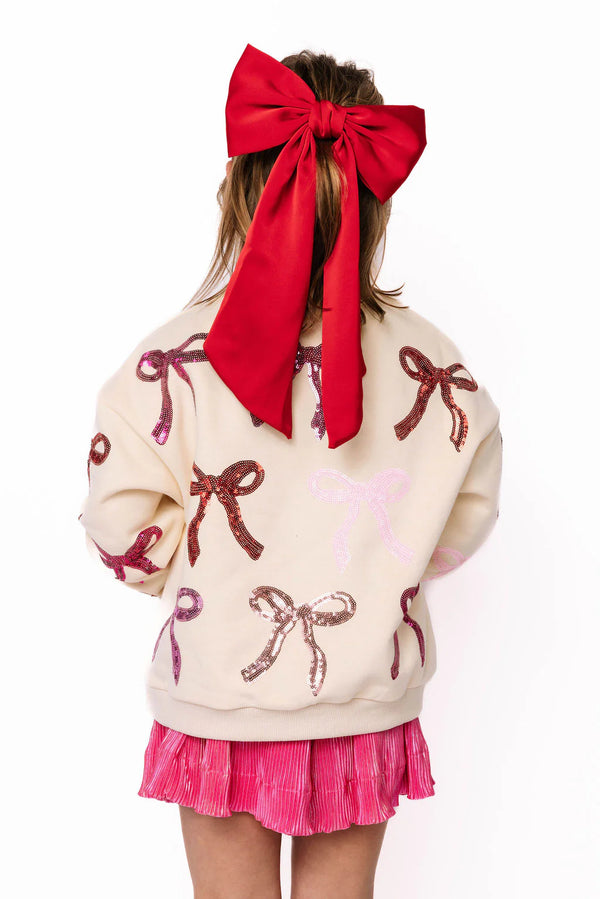 Beige, Pink & Red Bow Sweatshirt