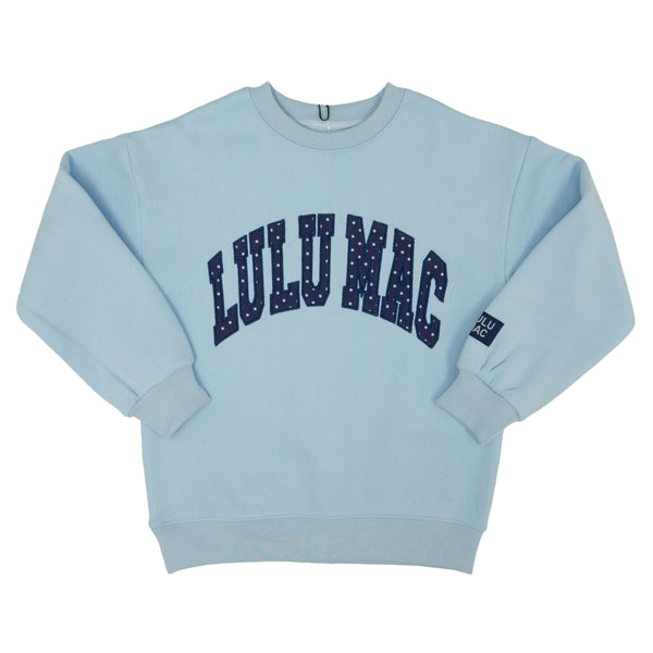 Lulu Mac Sweatshirt- Light Blue/Navy Polka Dot