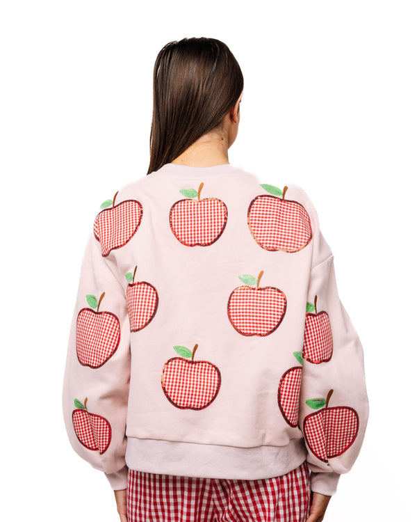 Light Pink & Red Gingham Apple Sweatshirt- (Women's)