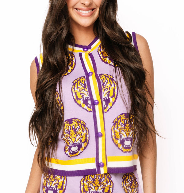 Licensed LSU Rhinestone Button Up Knit Tank