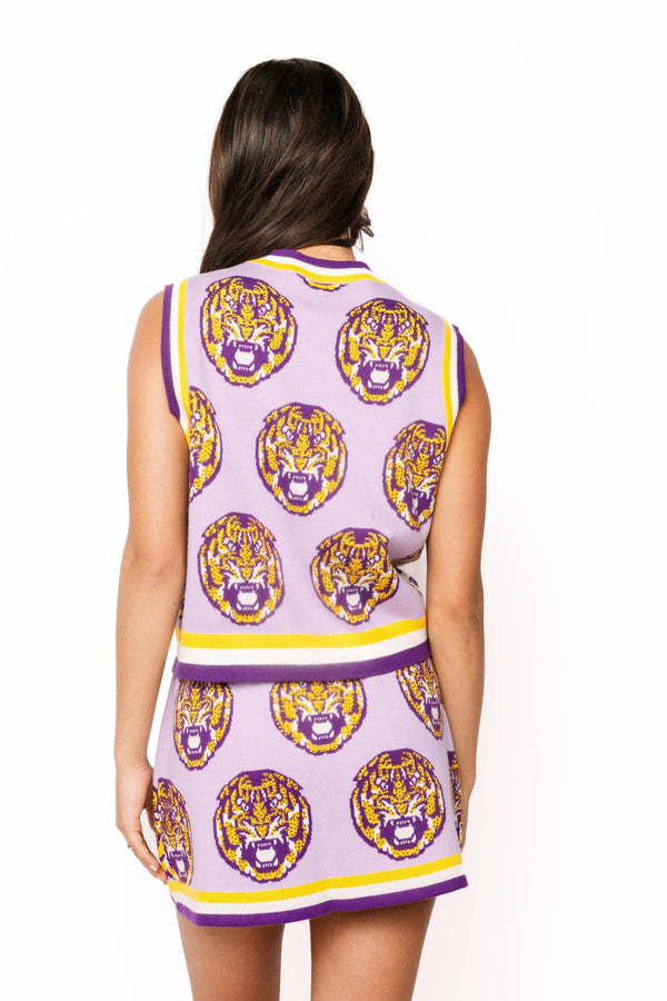 Licensed LSU Rhinestone Button Up Knit Tank
