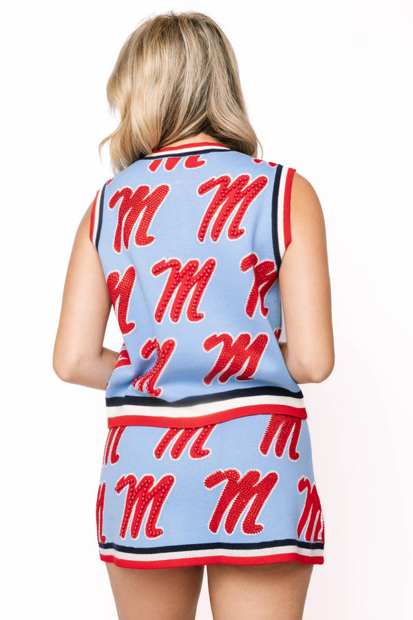 Licensed Ole Miss Rhinestone Button Up Knit Tank
