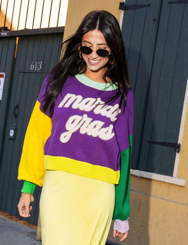 Colorblock Fuzzy 'Mardi Gras' Sweater- (Women's)