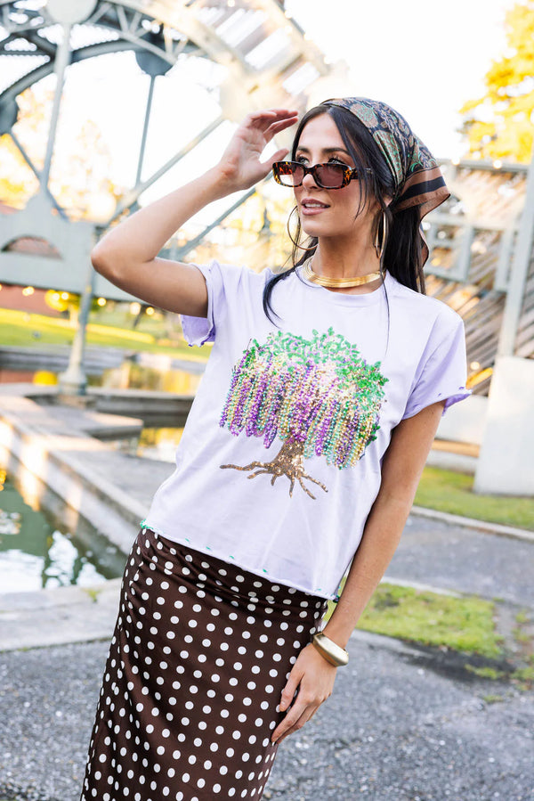 Lavender Frill Edge Beads In Tree Tee- (Women's)