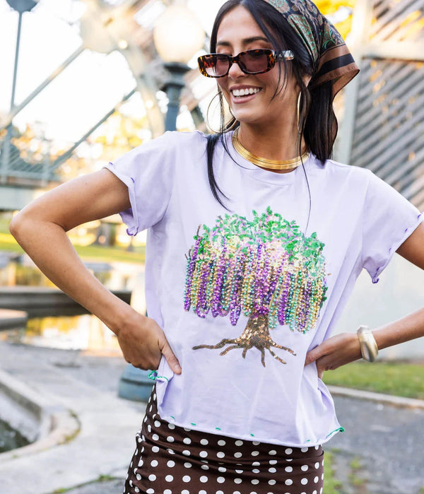 Lavender Frill Edge Beads In Tree Tee- (Women's)