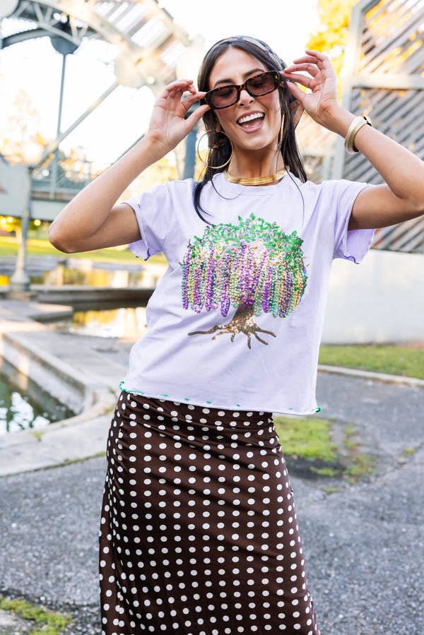 Lavender Frill Edge Beads In Tree Tee- (Women's)