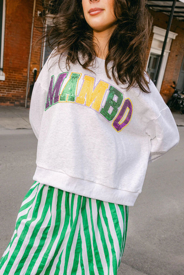 Grey Mardi Gras Sequin 'Mambo' Sweatshirt- (Women's)