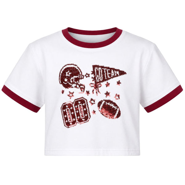 Sequin Football Elements Boxy T- Maroon
