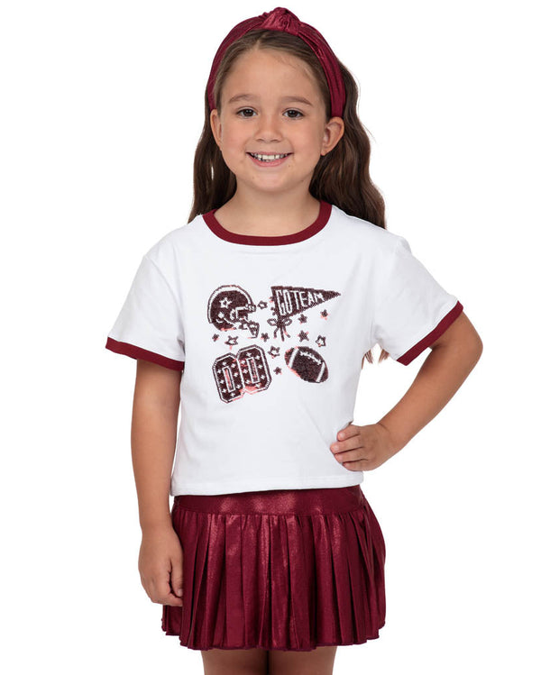 Sequin Football Elements Boxy T- Maroon