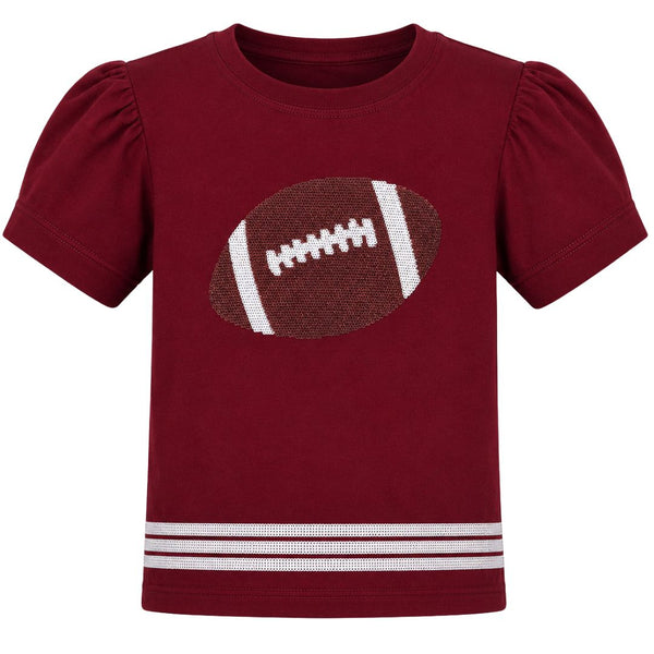 Sequin Football SS Holly Shirt- Maroon