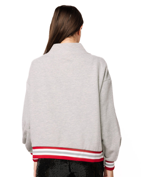 Licensed Bama Grey Gingham Mascot Mock Neck Sweatshirt- (Women's)
