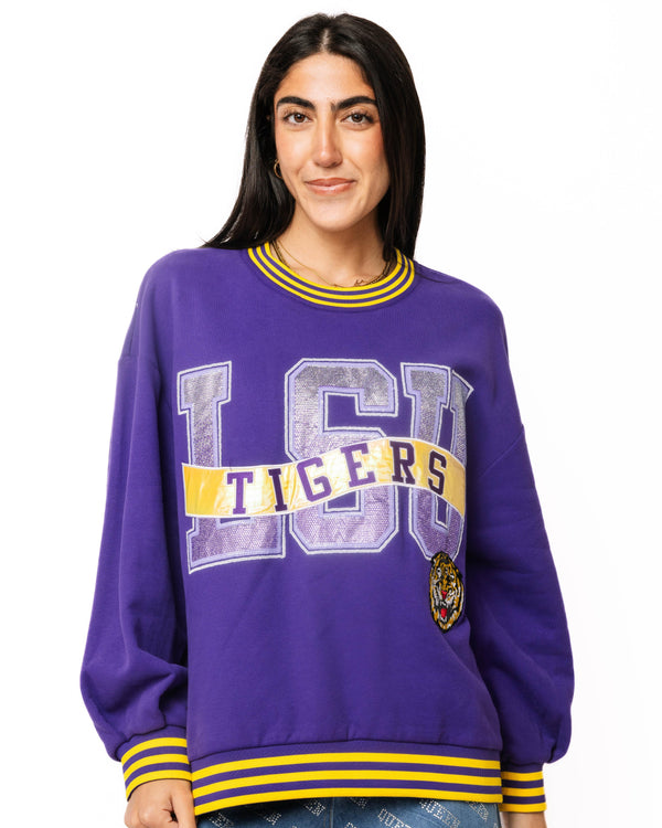 Licensed Lsu Rhinestone Metallic Banner Sweatshirt- (Women's)