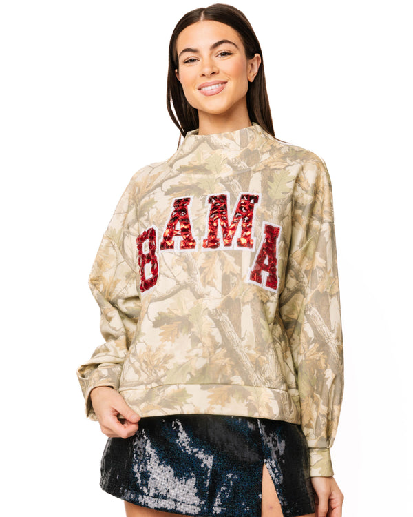 Licensed Bama Mockneck Camo Sweatshirt- (Women's)