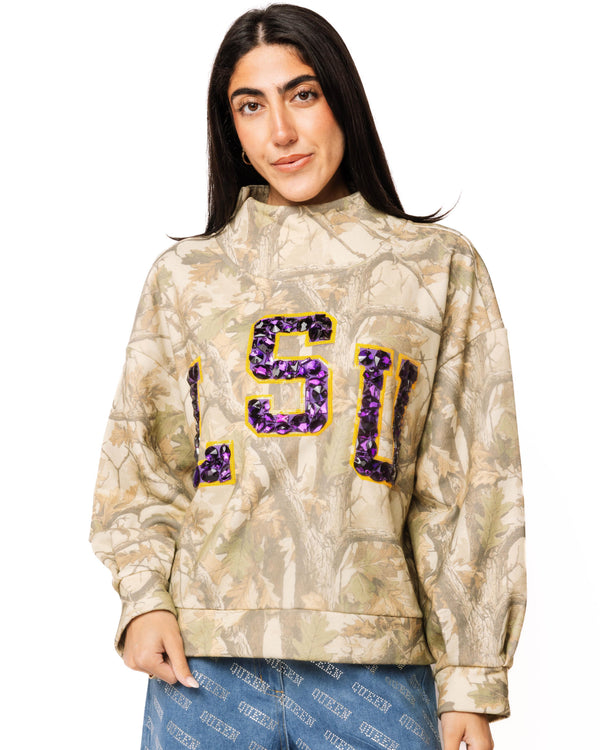 Licensed LSU Mockneck Camo Sweatshirt- (Women's)