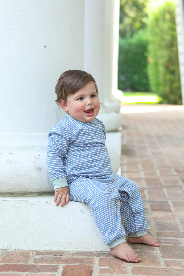 Miller Romper- Blue Stripe/Sage