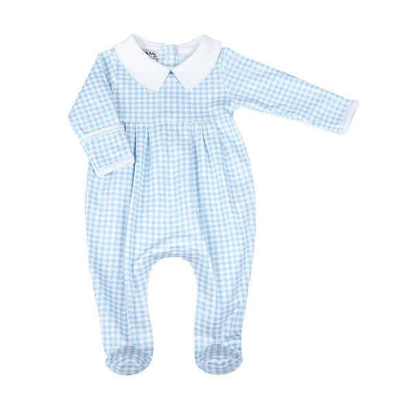 Mini Checks Collared Footie- Blue