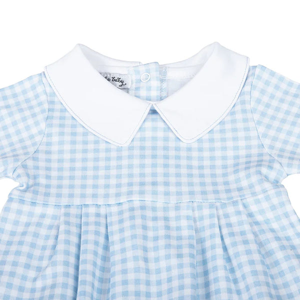 Mini Checks Collared Footie- Blue