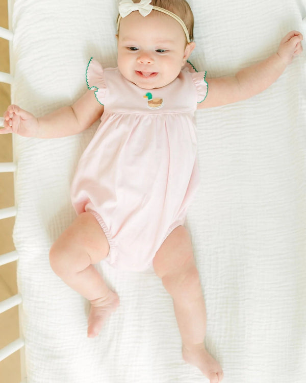 Mini Mallard Embroidered Flutter Bubble- Pink