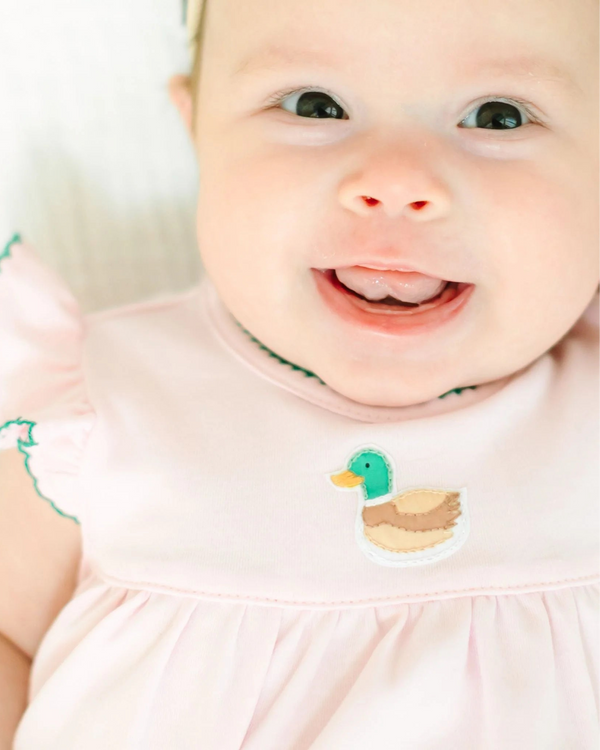 Mini Mallard Embroidered Flutter Bubble- Pink